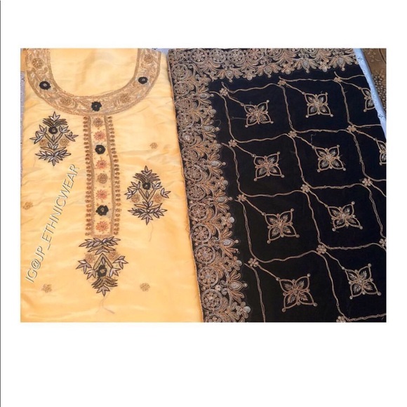 Unstitch Semi Silk Punjabi Suit with Velvet Shawl - Picture 2 of 3